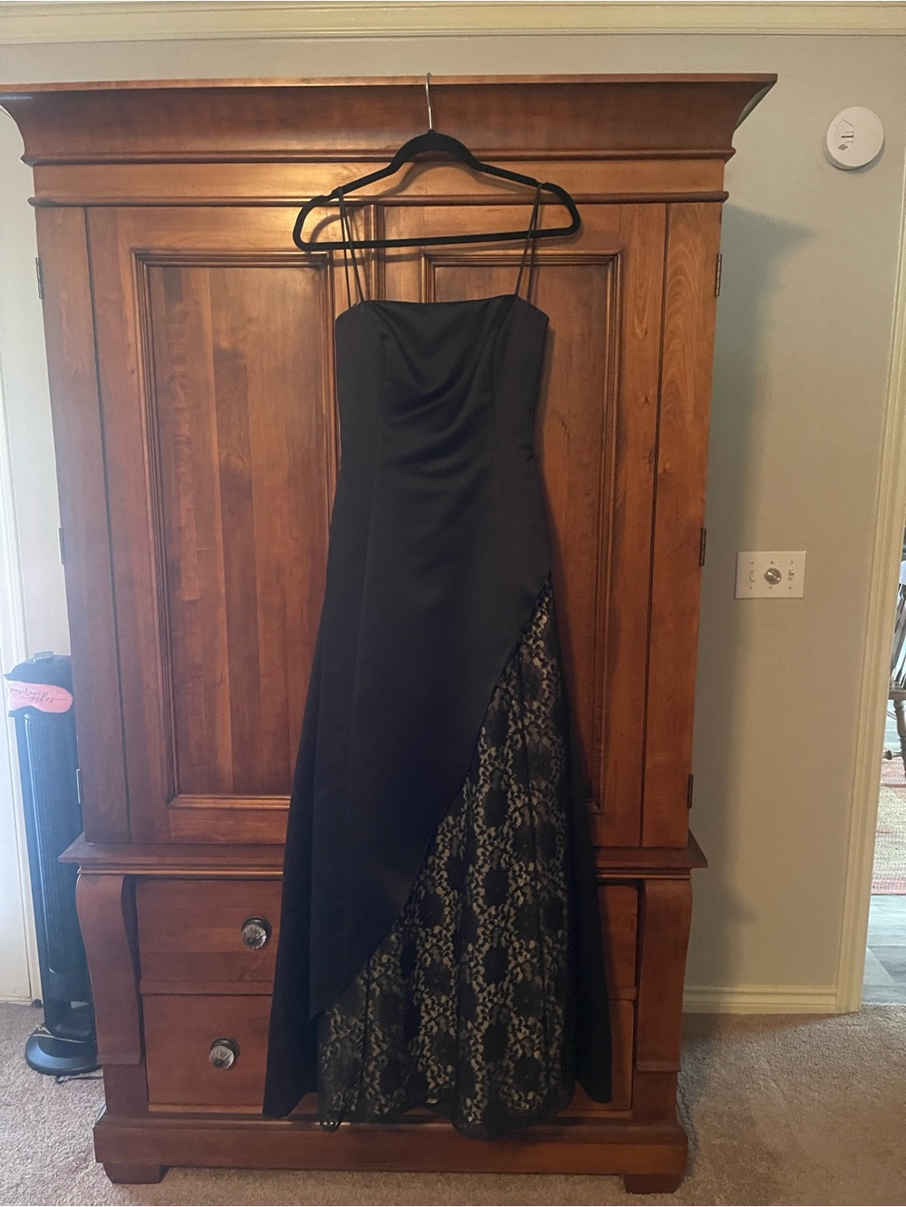 Jodi Kristopher Black Strapless Gown with Lace Inset